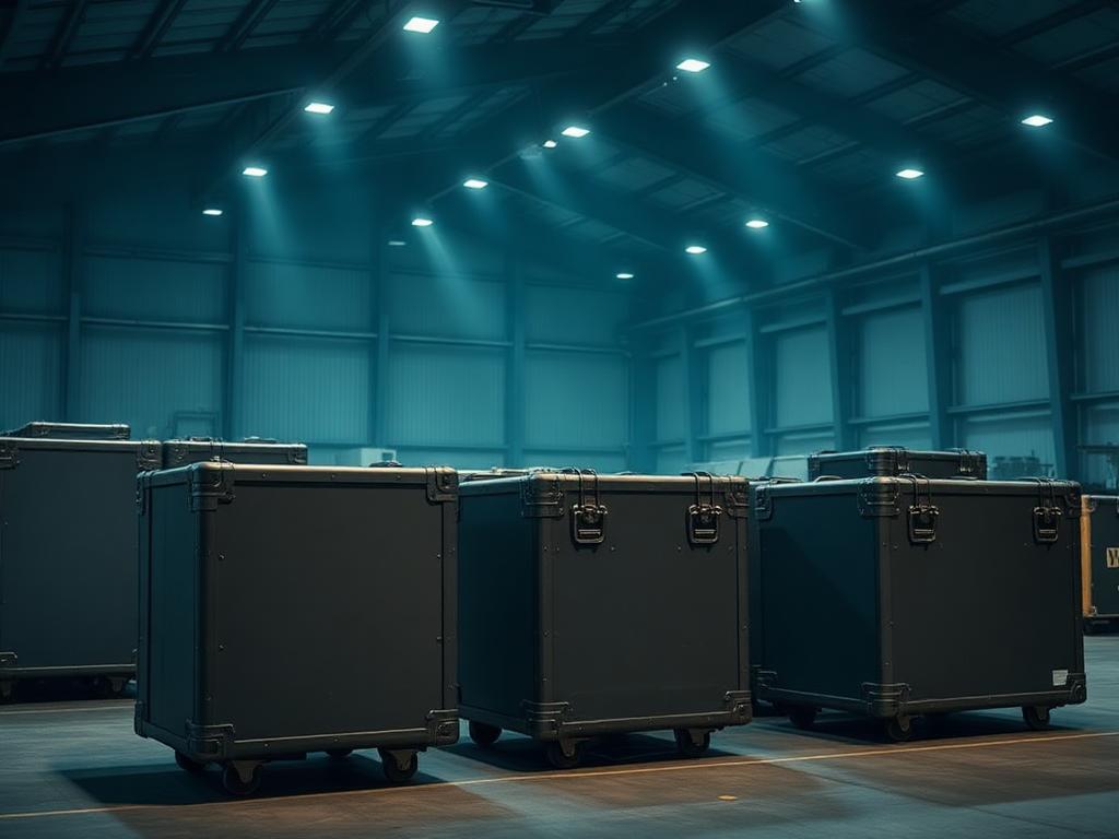 Ruggedised composite transport containers in an industrial hangar