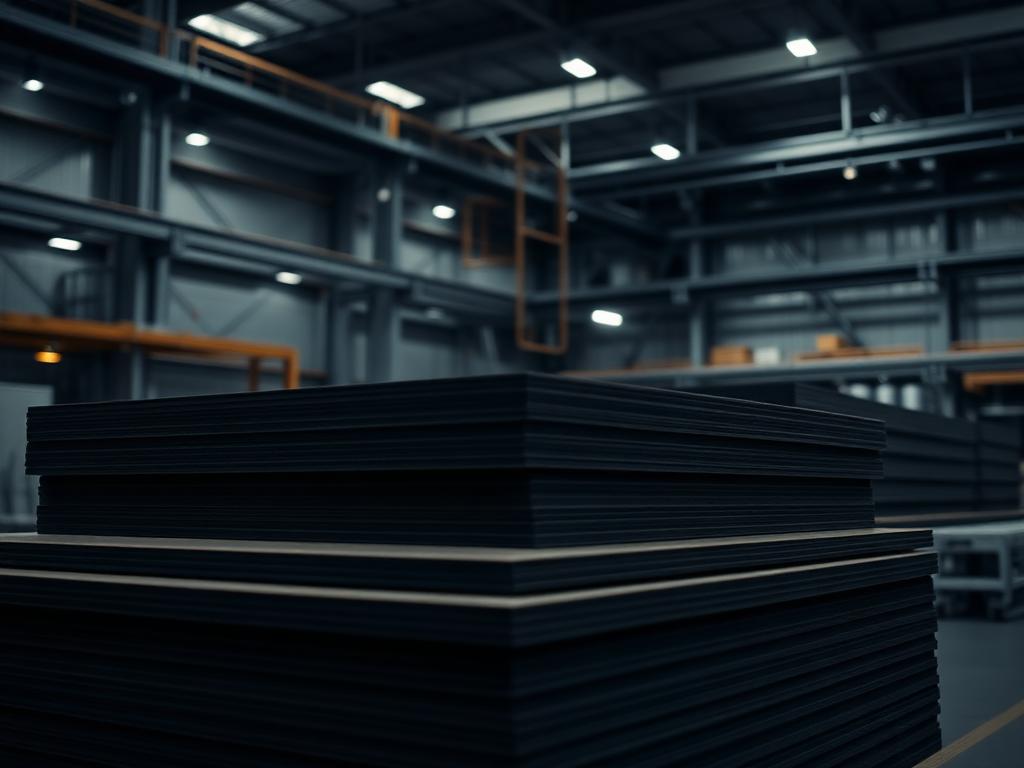 Lightweight composite sandwich panels stacked in a manufacturing hall