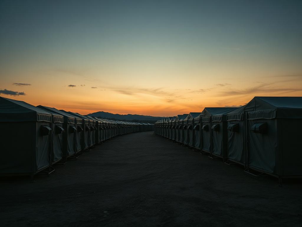 Deployable field shelter systems at dusk
