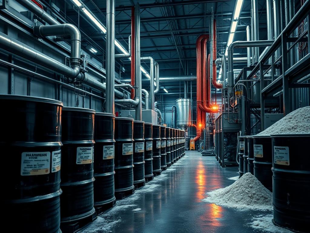 Industrial chemical drums and additives in a processing plant