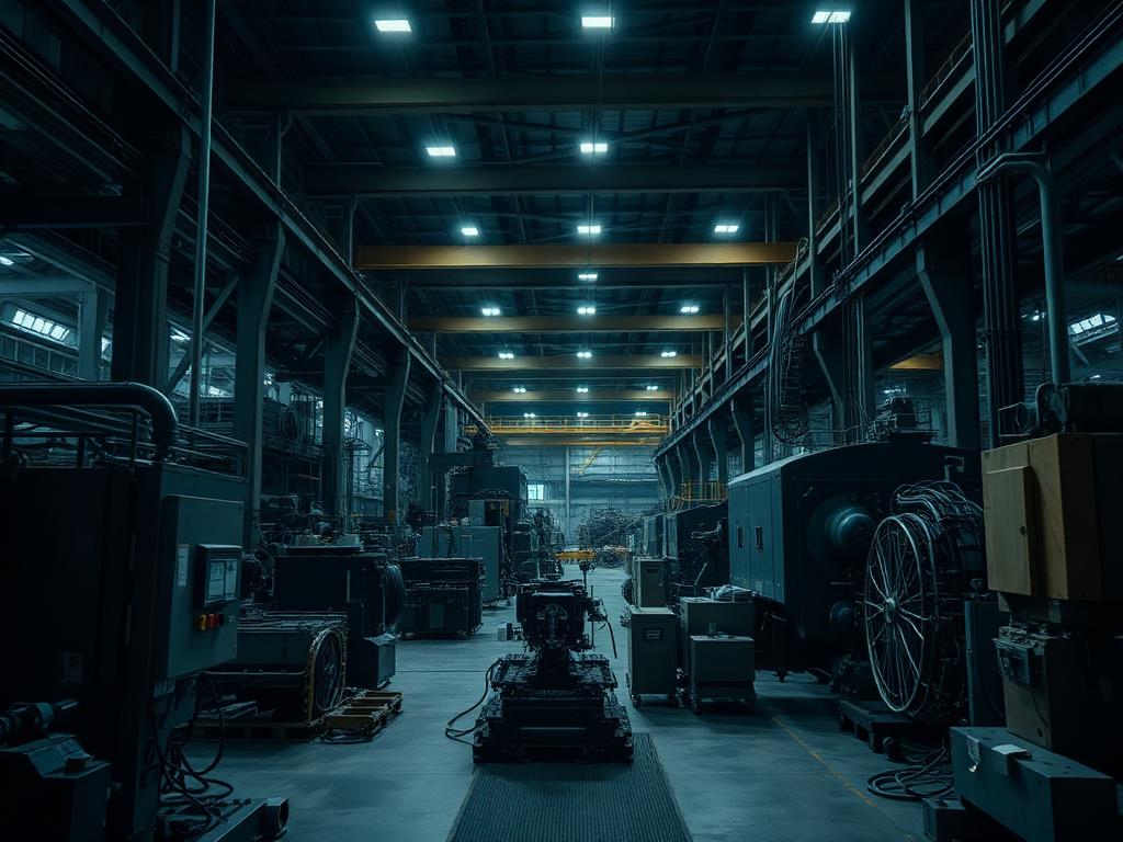Industrial production machinery inside a manufacturing plant