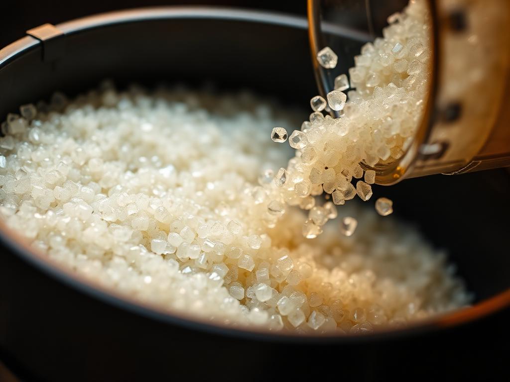 Polymer granules pouring into an industrial container